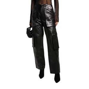 Amiri Leather Black Cargo Loose Straight Pants Size 38